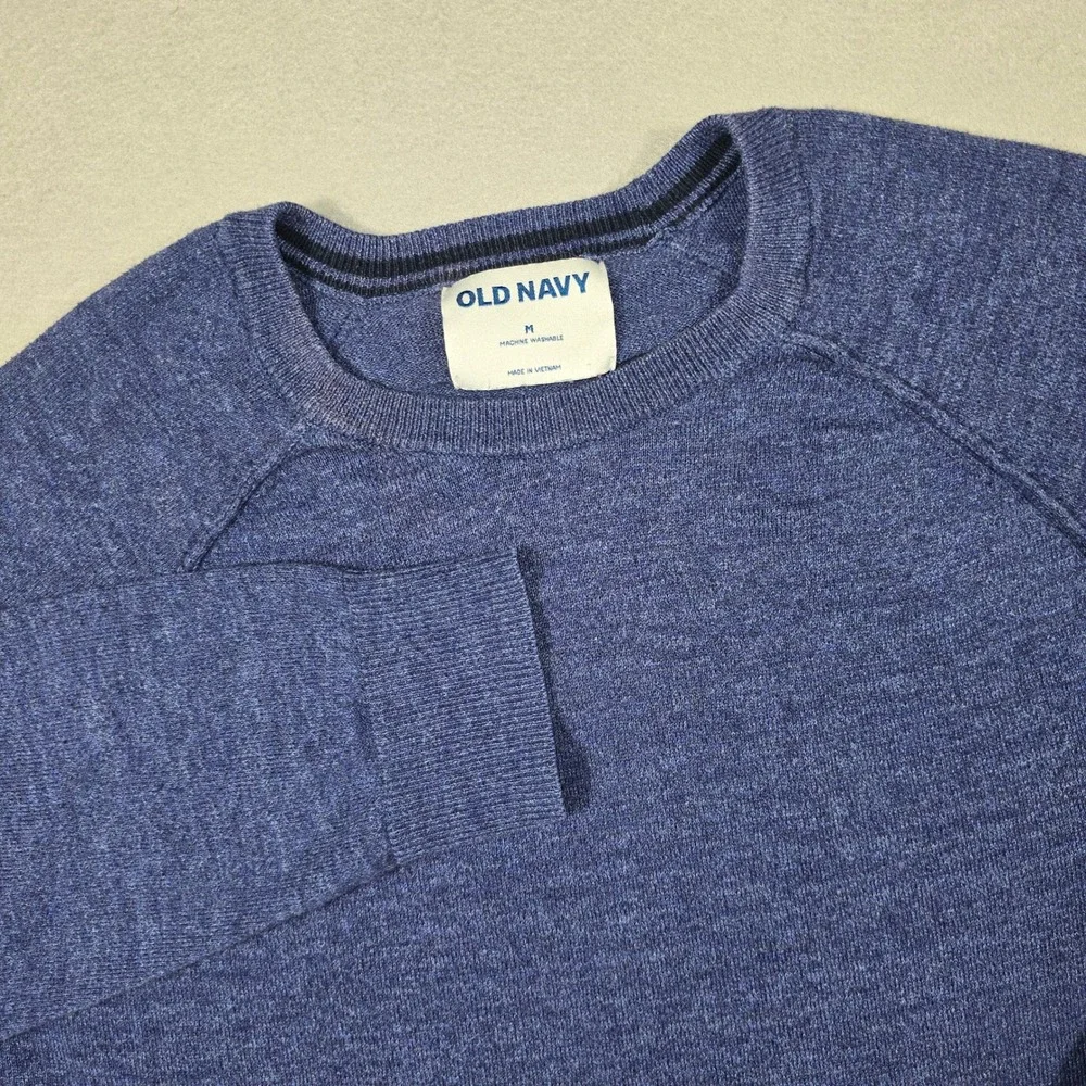 Old‎ Navy Mens Medium Blue Sweater Crewneck Raglan Cotton Blend Heathered